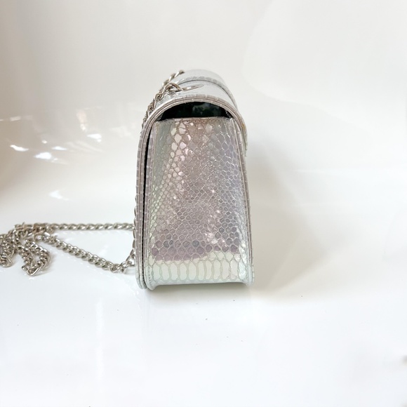 $495 NEW Loriblu Italy Leather Silver AB Reptile Finish Medium Shoulder Bag - Picture 8 of 16